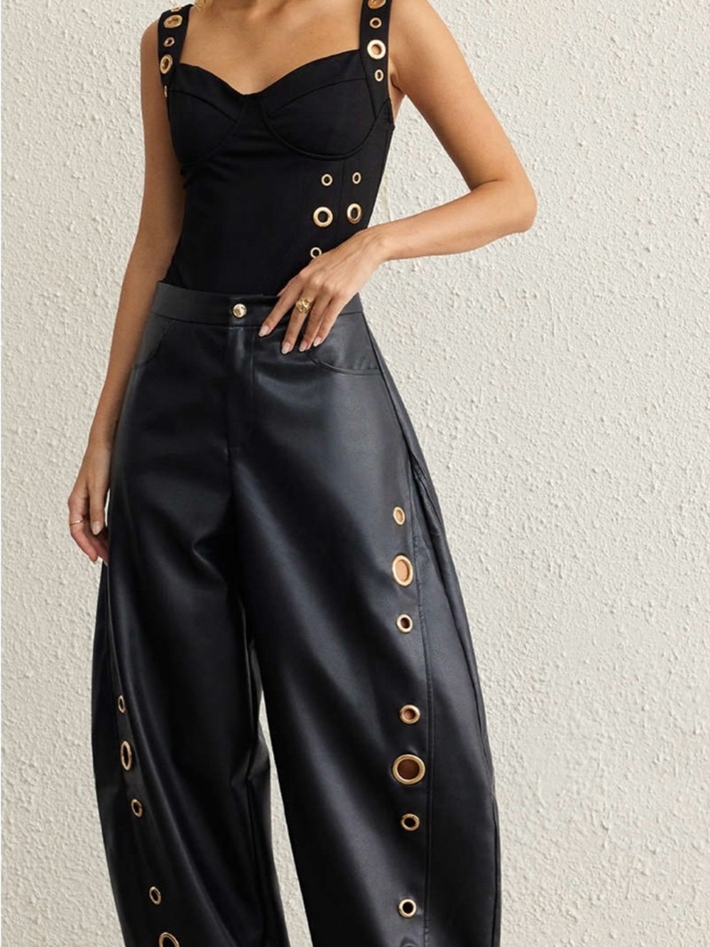Two piece set. Leather pants and body suit combo